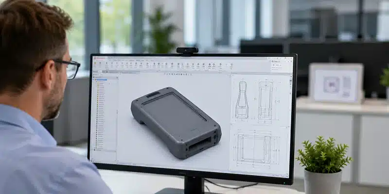 CAD-Konstruktion eines kundenspezifischen Kunststoffgehäuses für den Spritzguss im 3D-CAD-System