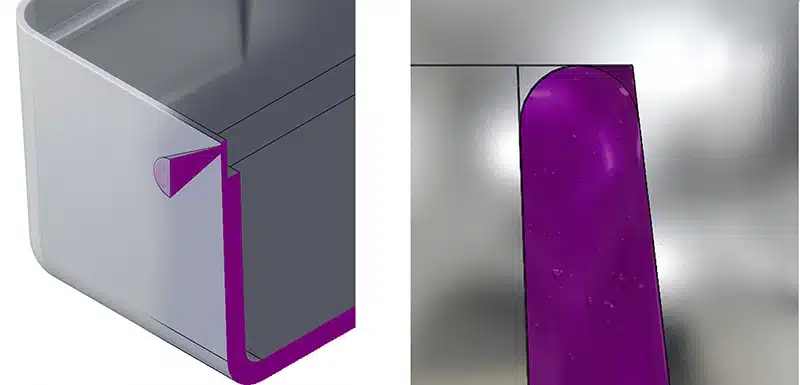 Modell einer ungünstigen Anspritzposition mit ungleichmäßiger Formfüllung im Spritzguss