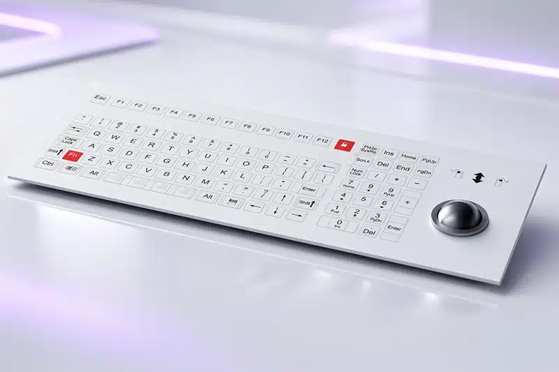 Industrietastatur NHKT-D410 mit integriertem Trackball, Ziffernblock und Funktionstasten für industrielle Bedienpanels.