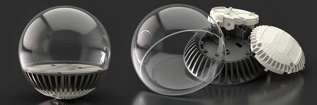 Kunststoffspritzgussgehäuse mit integriertem Kühlkörper für LED Lichtlösung und effektives Wärmemanagement
