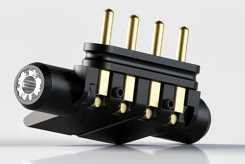 Kundenspezifischer Federkontaktsteckverbinder mit integriertem Gehäuse und vergoldeten Kontakten