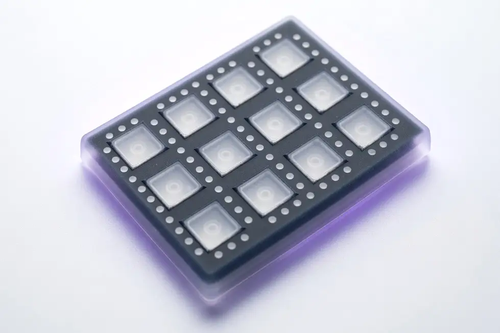 Mehrkomponenten-Silikonschaltmatte mit transparenten Lichtfenstern im 2K-Silikonspritzguss