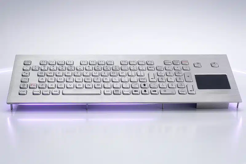 Metalltastatur NHKT-420 aus Edelstahl mit integriertem Touchpad, Ziffernblock und Funktionstasten.