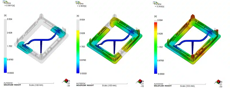 Mold-Flow-Analyse eines Kunststoffgehäuses mit Simulation der Formfüllung