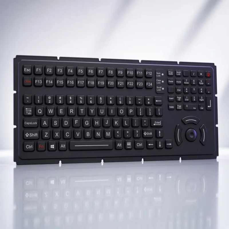 Schwarze robuste Industrietastatur mit integriertem Cursor und Funktionstasten