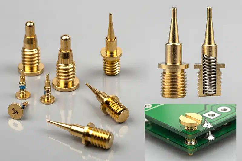 Screw-Pogo-Pin, Federkontakt mit Schraubgewinde Federkontakte im Screw Pin und Right Angle Design für Leiterplattenmontage in kompakten Geräten