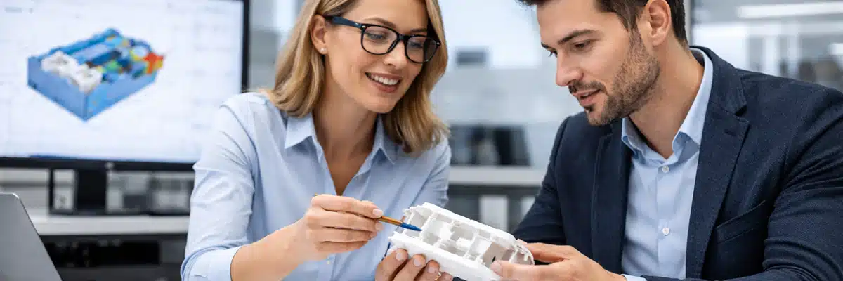 Konstruktion und Entwicklung eines Kunststoffgehäuses durch Ingenieure mit CAD-Modell