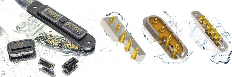 Waterproof connectors with spring contacts