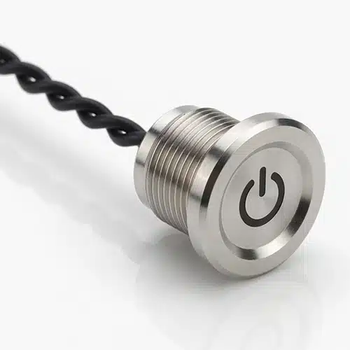 Kundenspezifischer Piezotaster aus Edelstahl mit Powersymbol für industrielle HMI-Anwendungen